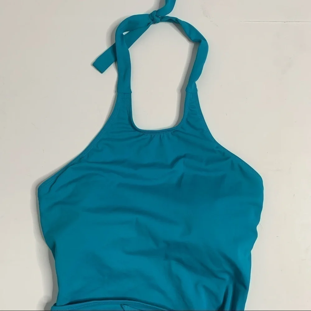 NWT Hermoza Genevieve Teal Waist Tie Halter One Piece Bathing Suit